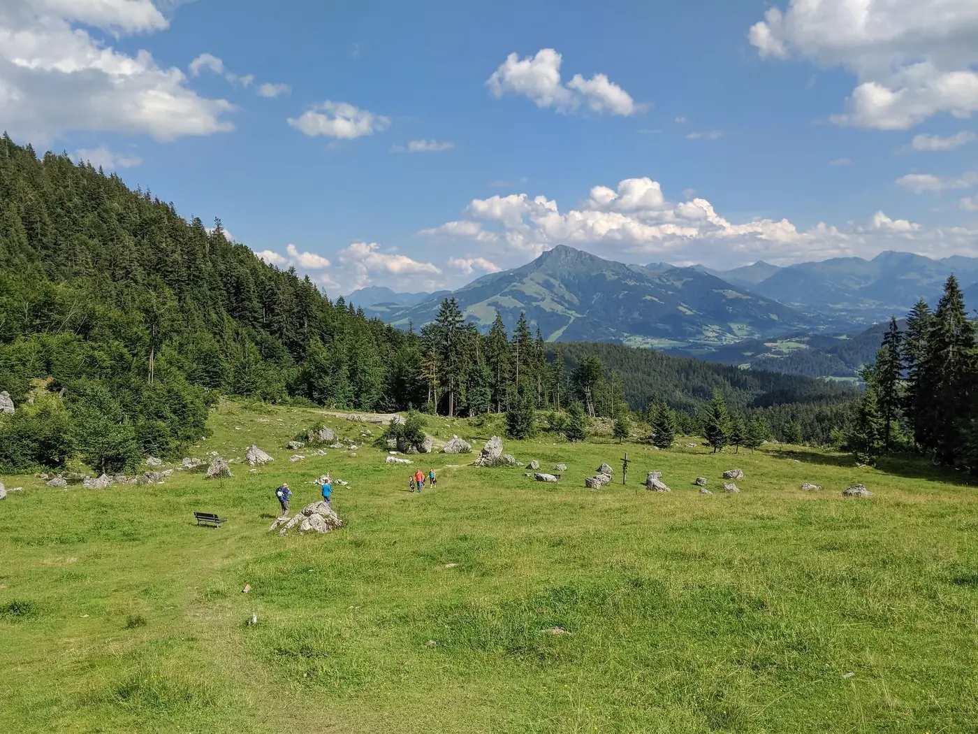 Captivating landscape of Green Fields and majestic mountains in Ellmau, Tirol, Austria.