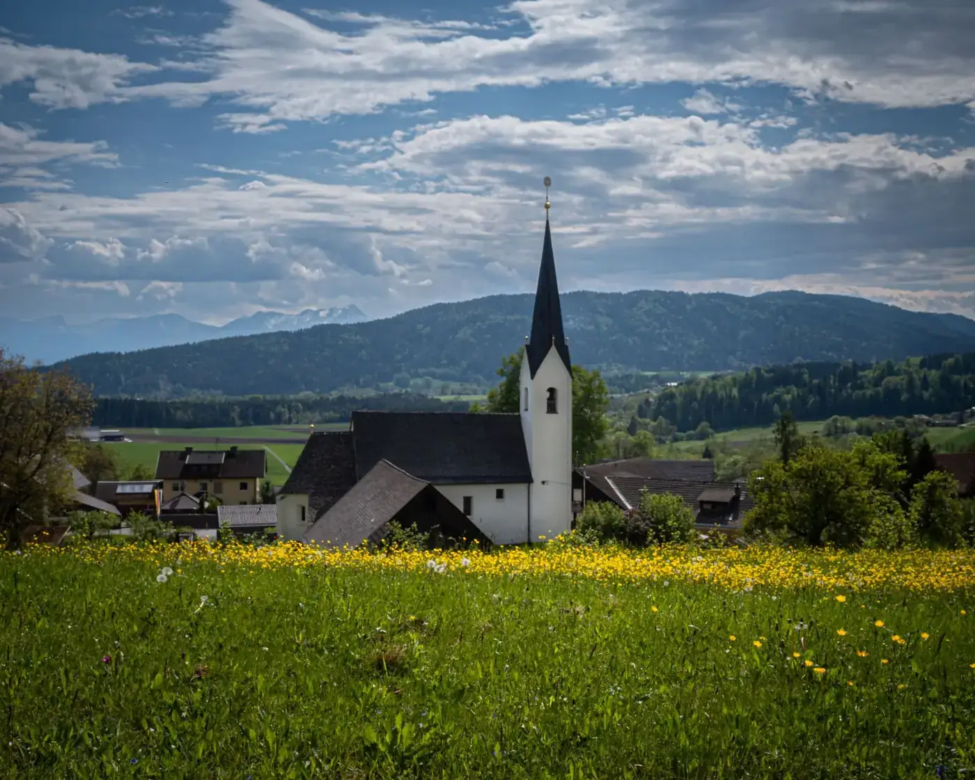 Beautiful church surrounded by scenic landscapes in Klagenfurt am Wörthersee, Austria.