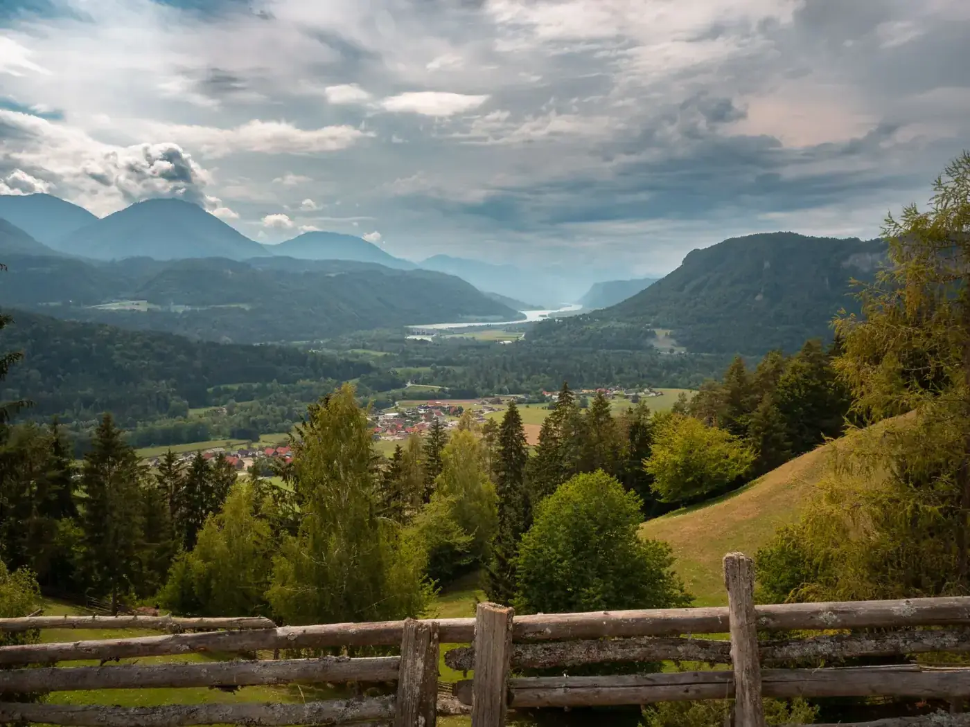 Beautiful view of mountains and forests in Klagenfurt, Austria.