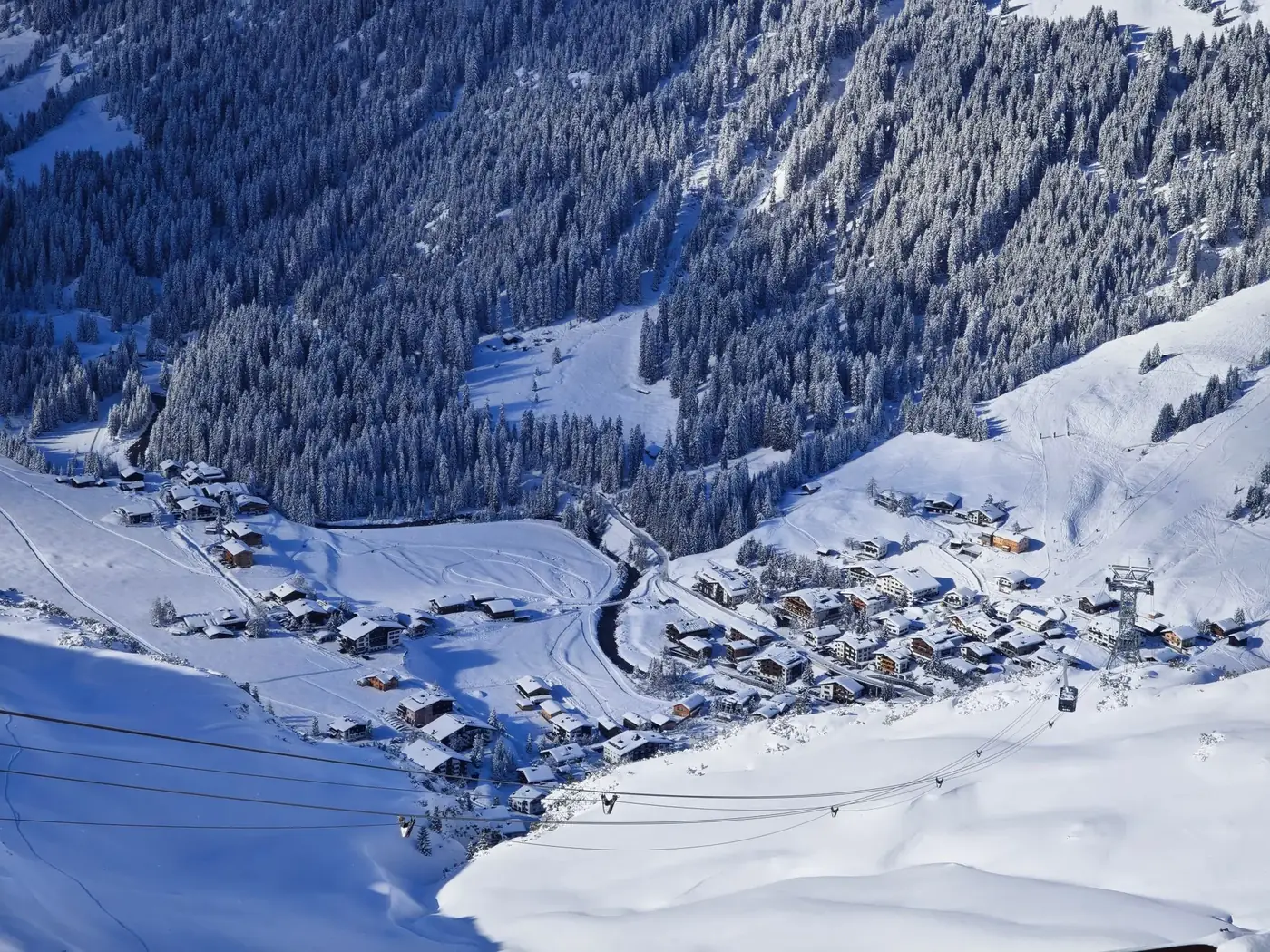Scenic winter view of snow-covered Lech am Arlberg, Austria in the Austrian Alps.