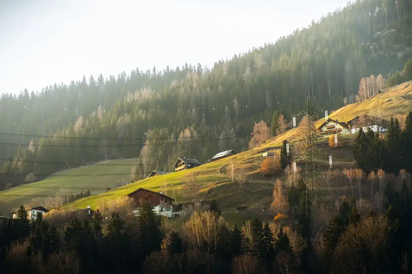 Peaceful hillside landscape in Taxenbach, Austria showcasing rural charm and lush greenery.